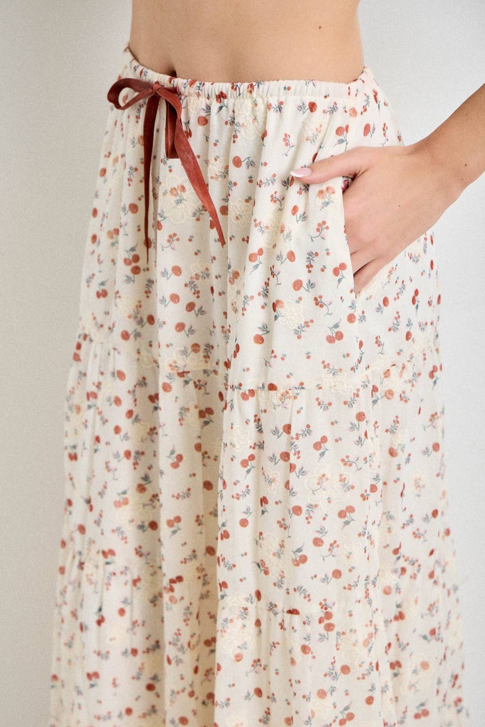 Ditsy Floral Tiered Maxi Skirt with Bow Detail