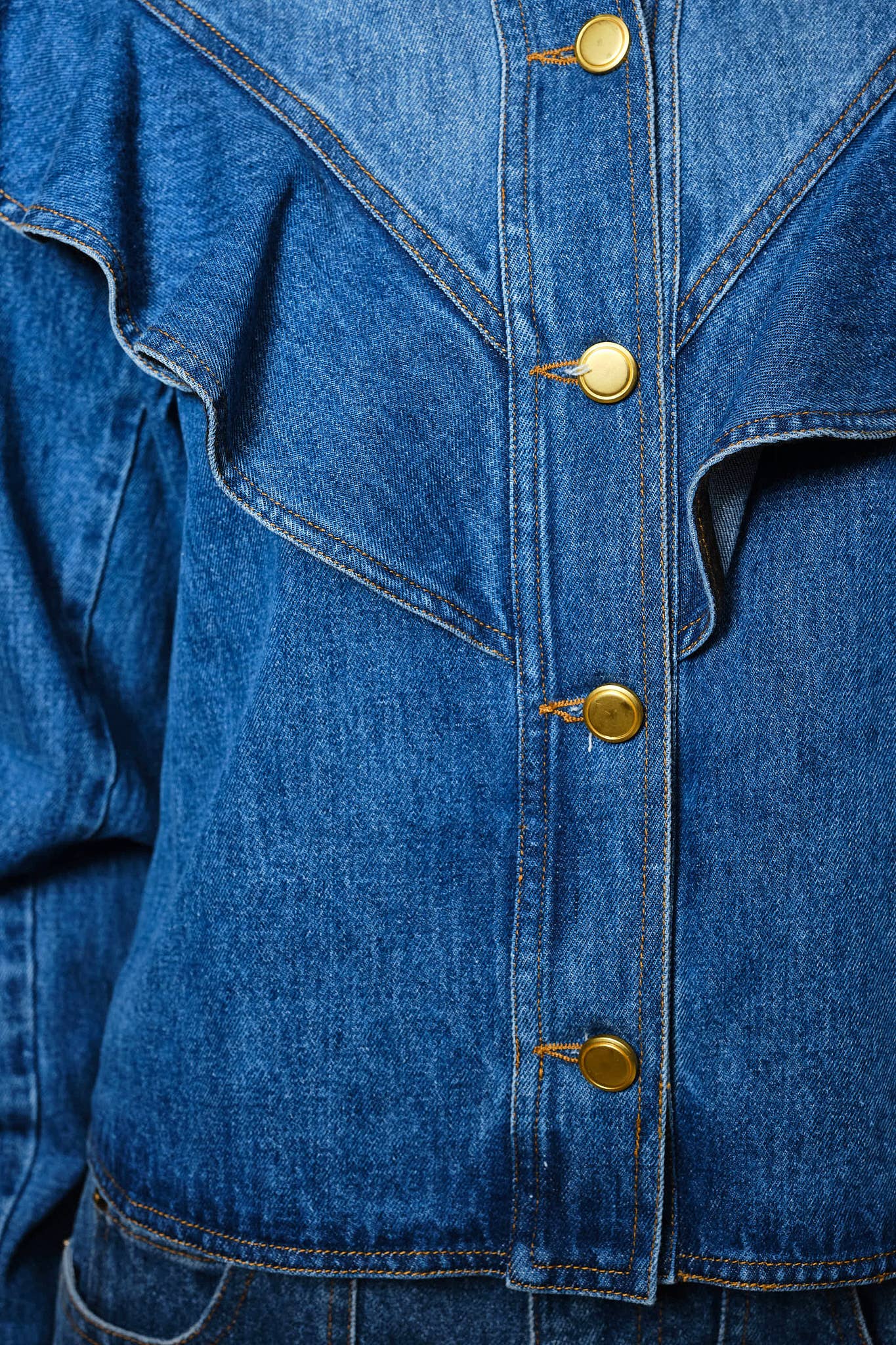 23667J - Diagonal Ruffled Long Sleeves Denim Jacket