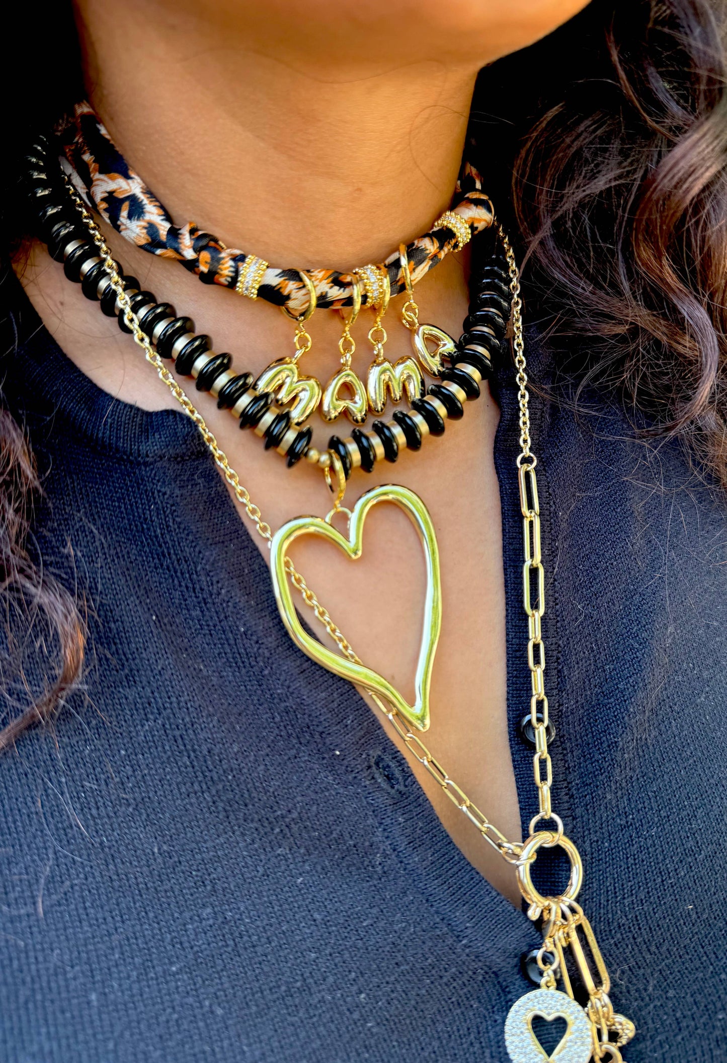 Mama Bubble Letter Scarf Necklace