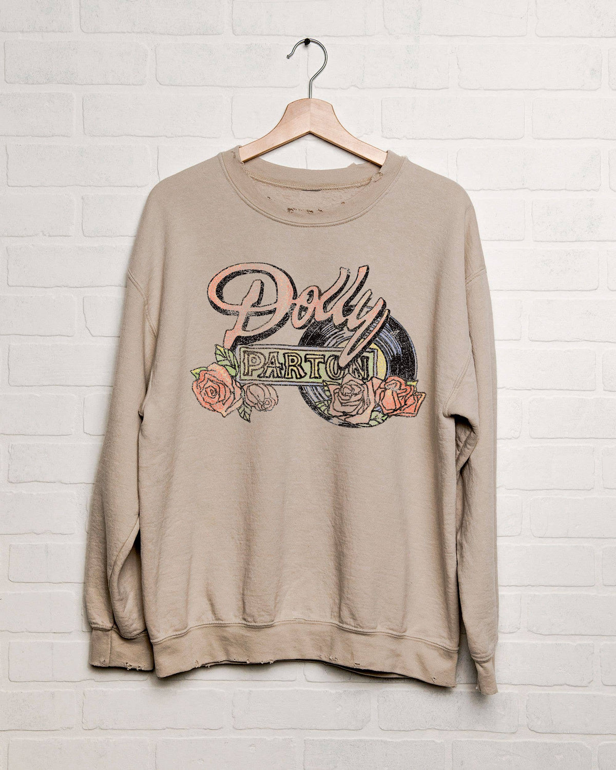 Dolly Parton Rose Record Sand Thrifted Graphic Sweatshirt