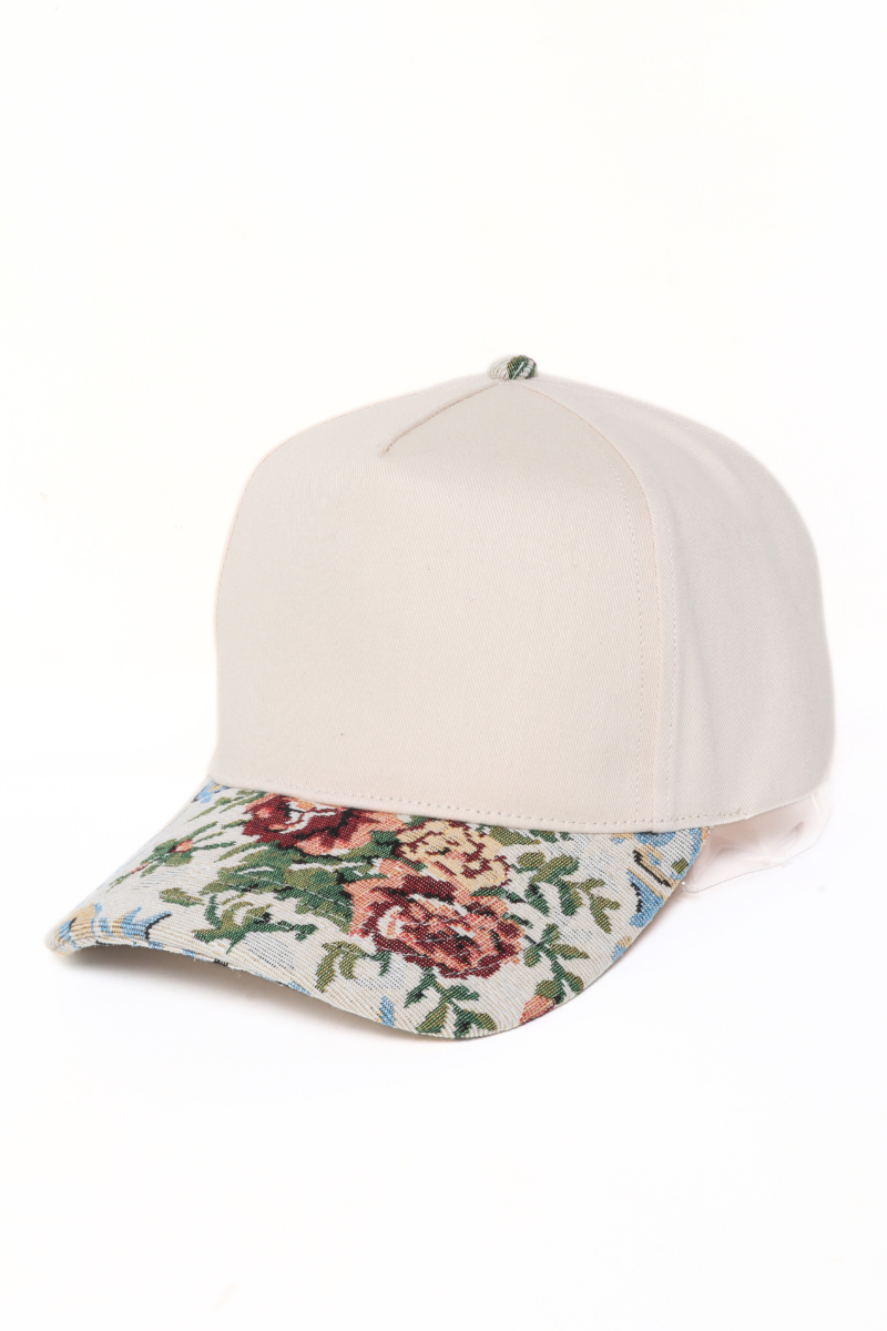 Floral Print Brocade 5 Panels Two Tone Baseball Cap