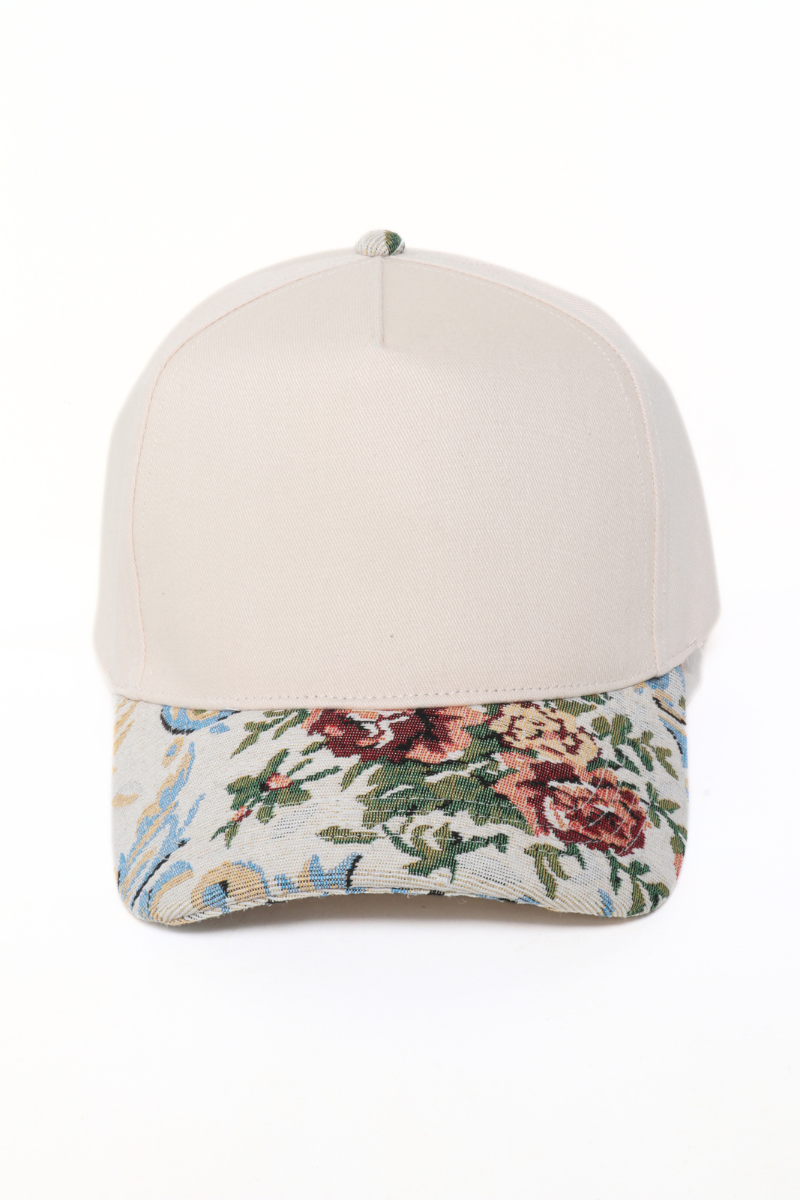 Floral Print Brocade 5 Panels Two Tone Baseball Cap