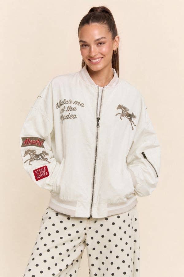 Retro Rodeo Embroidered Bomber Jacket