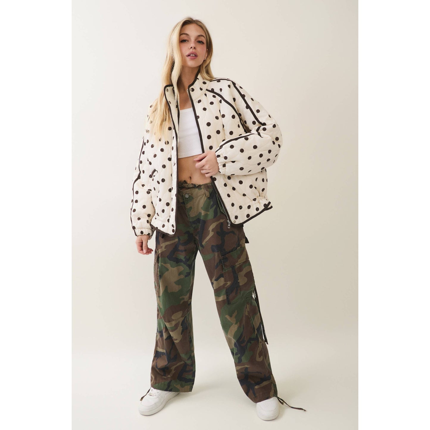 Midnight Polka Dot Contrast Quilted Jacket