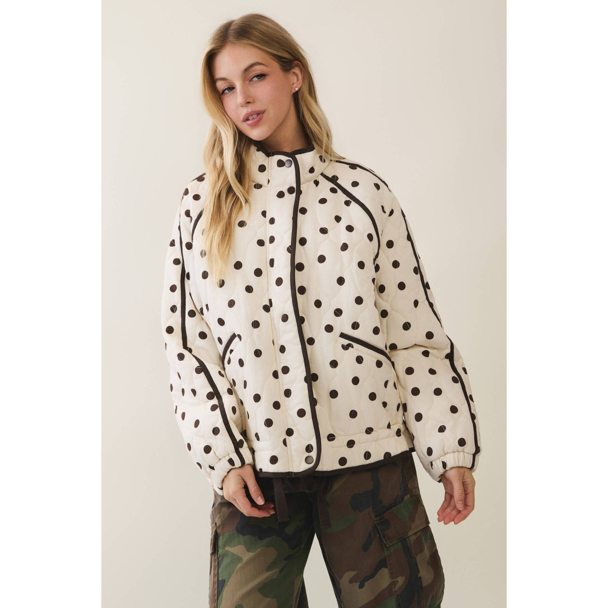 Midnight Polka Dot Contrast Quilted Jacket
