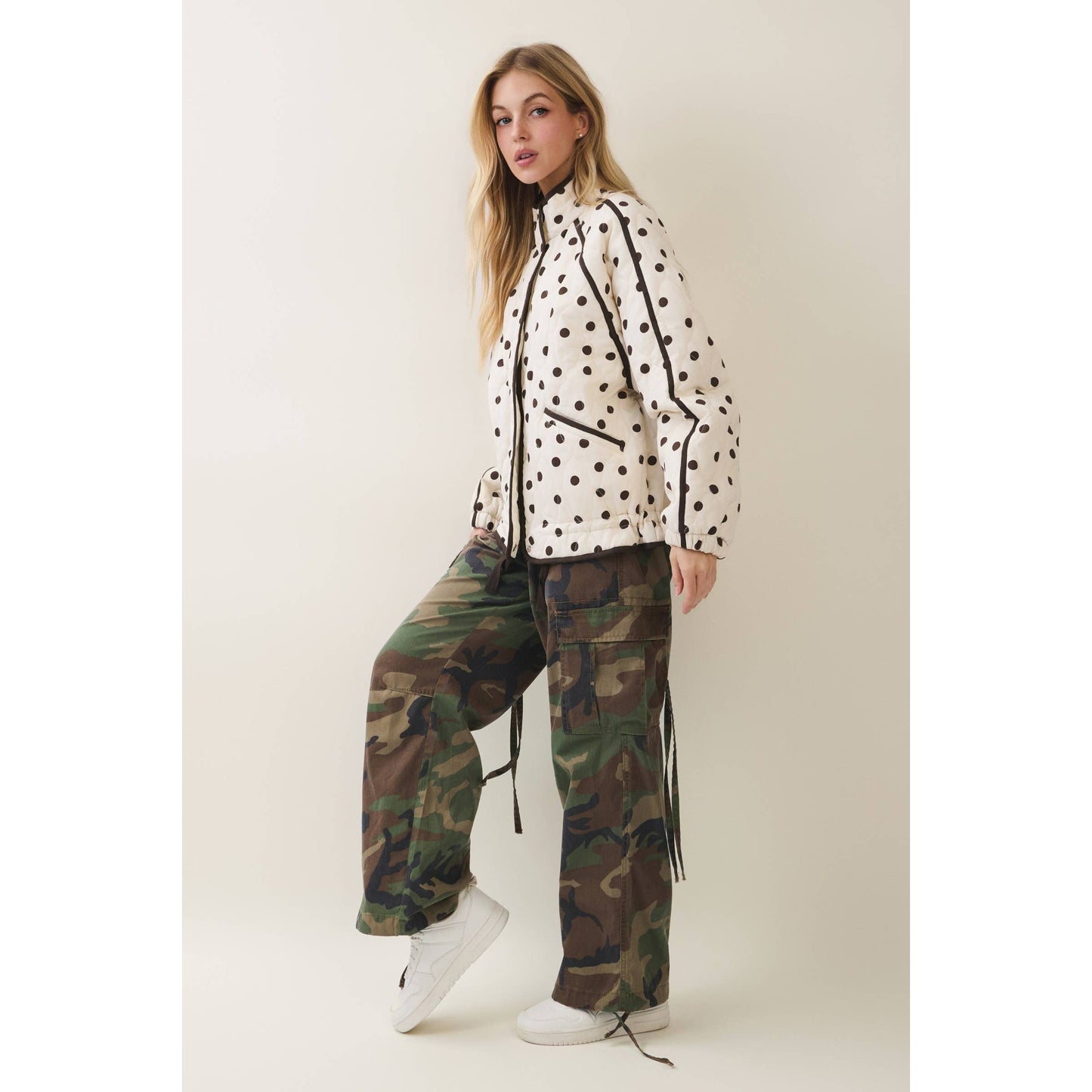 Midnight Polka Dot Contrast Quilted Jacket