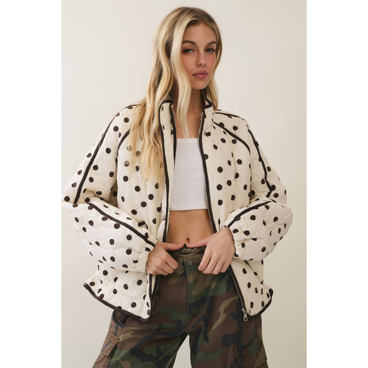 Midnight Polka Dot Contrast Quilted Jacket