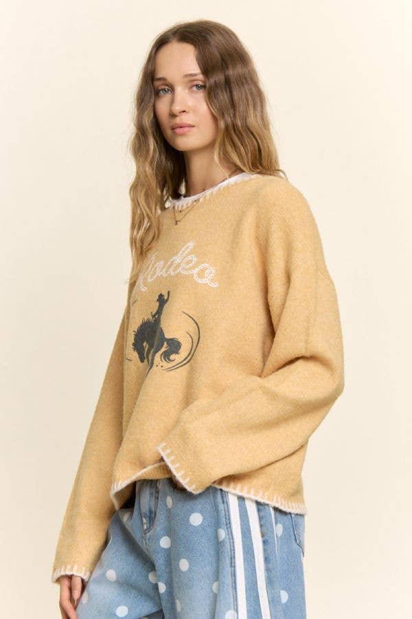 Rodeo Embroidered Whipstitch Trim Sweater