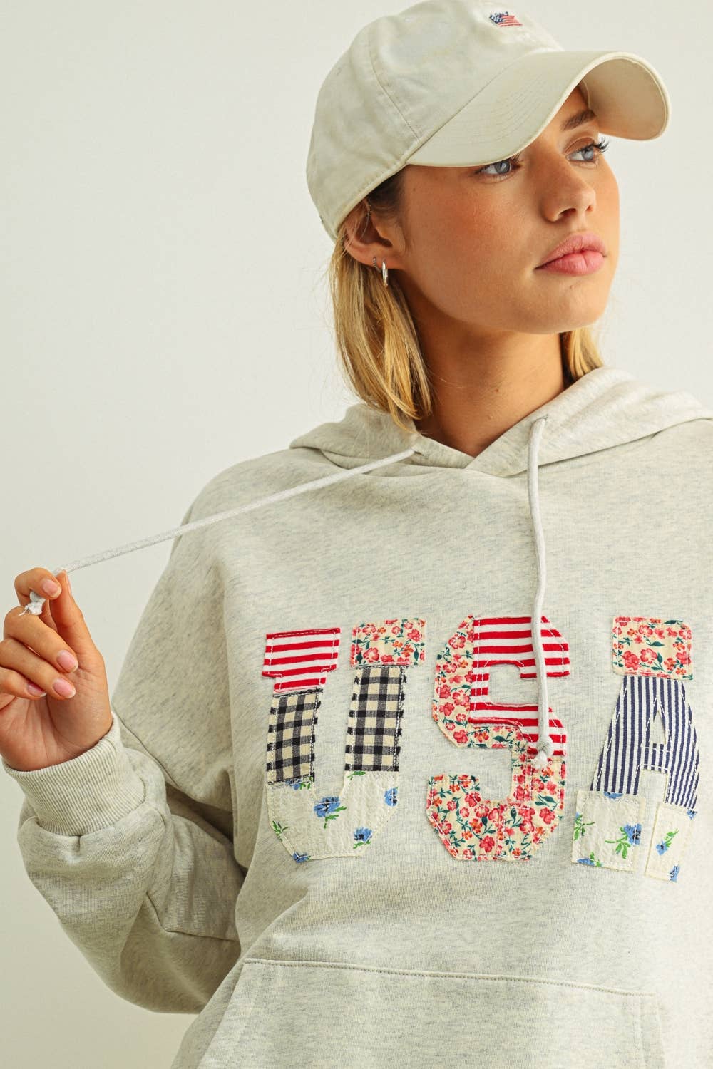 T6804   USA FLORAL PATCHWORK SWEATSHIRTS WITH HOODIE