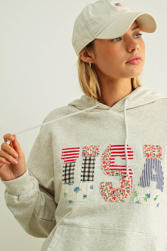 USA FLORAL PATCHWORK  HOODIE