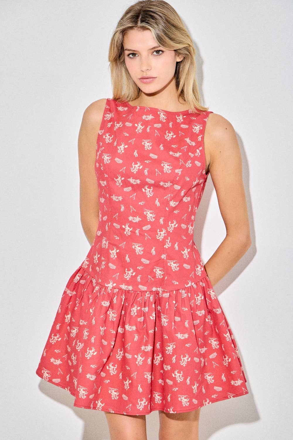 WESTERN PRINT SLEEVELESS MINI DRESS