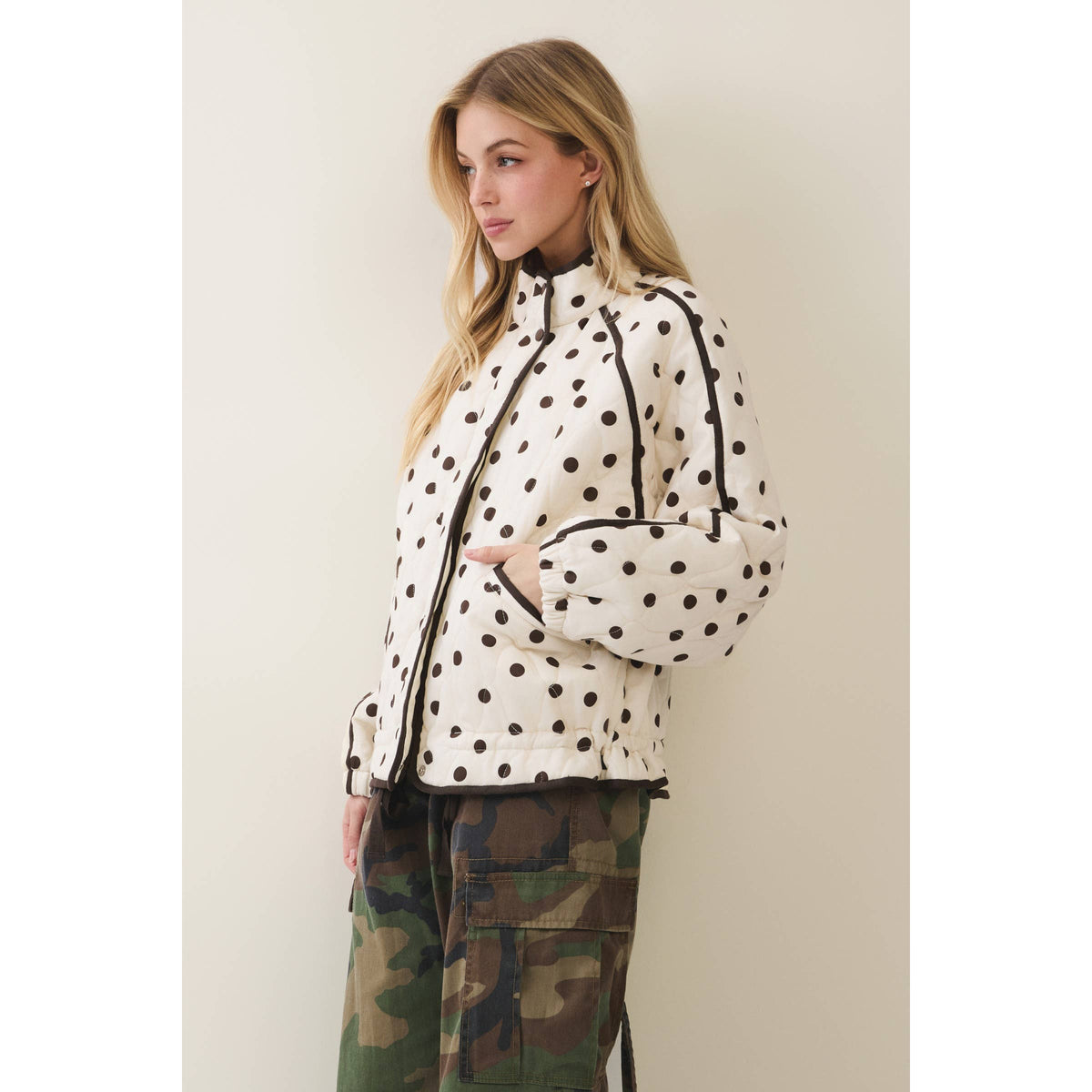 Midnight Polka Dot Contrast Quilted Jacket
