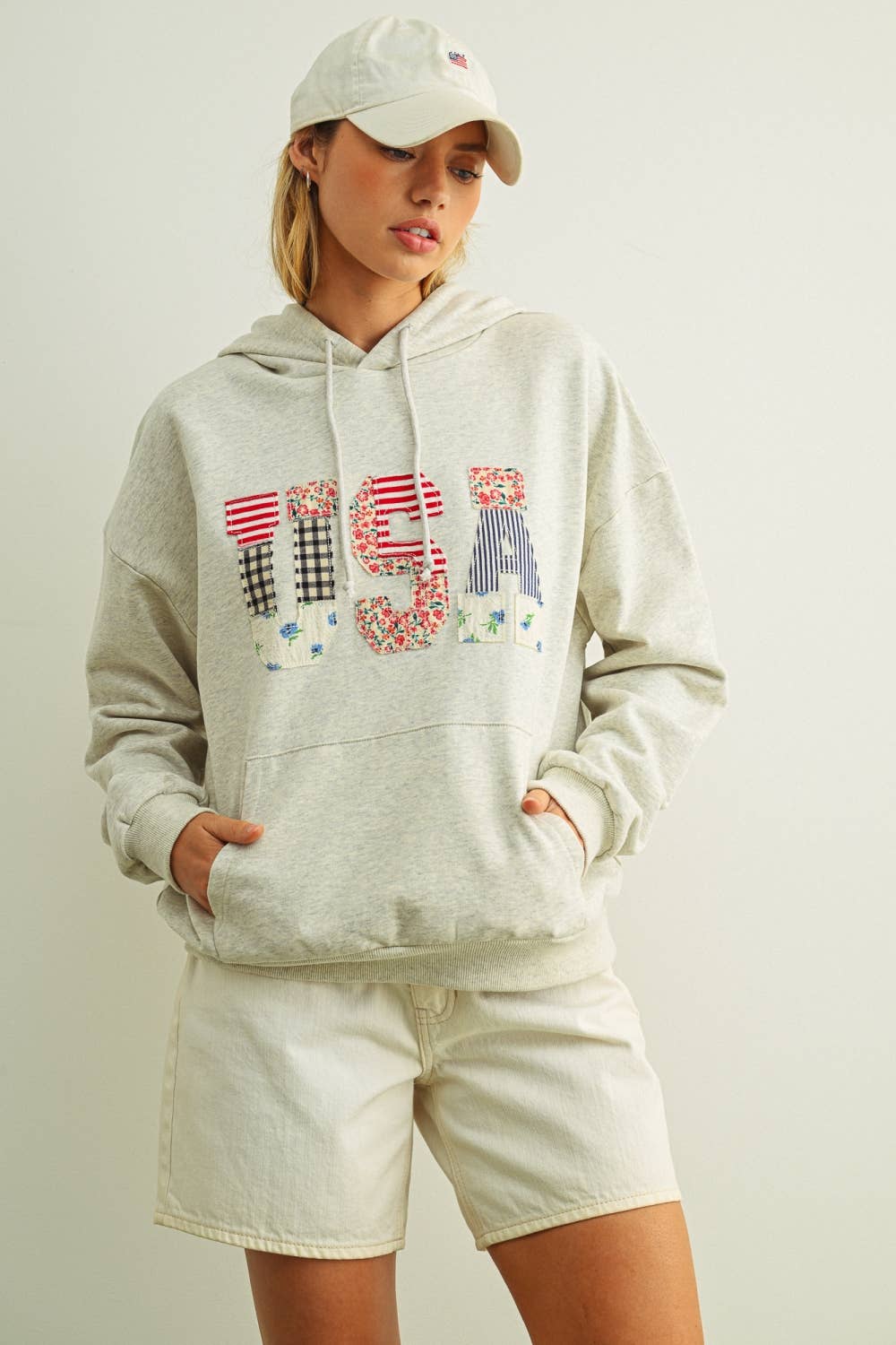 T6804   USA FLORAL PATCHWORK SWEATSHIRTS WITH HOODIE