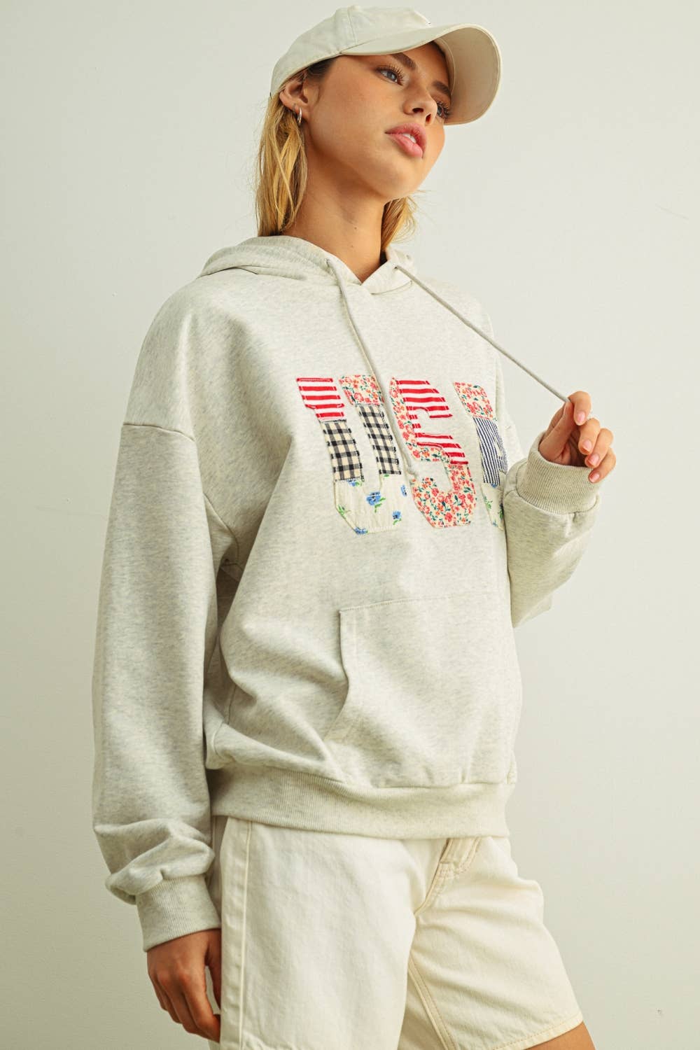 T6804   USA FLORAL PATCHWORK SWEATSHIRTS WITH HOODIE