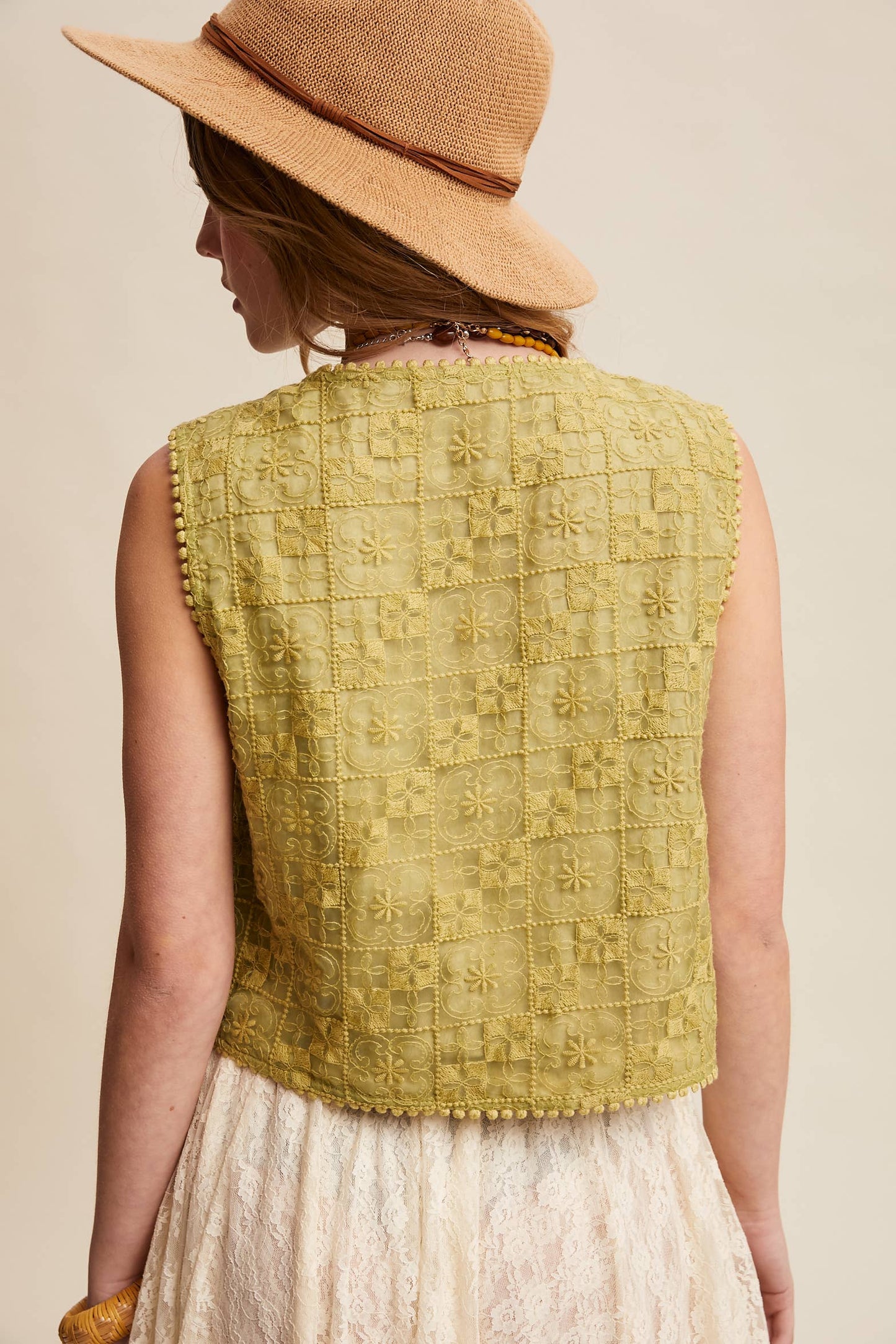 Embroidered Lace Tie-Front Vest LVT009
