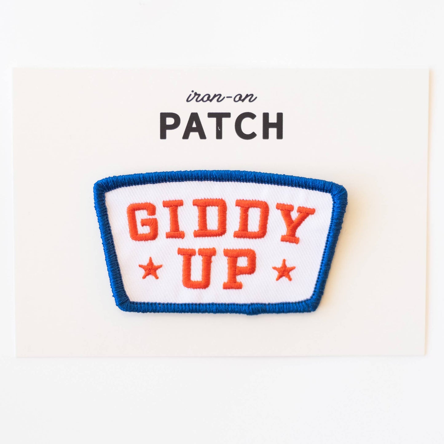 Giddy Up Embroidered Iron on Patch - Red, White and Blue