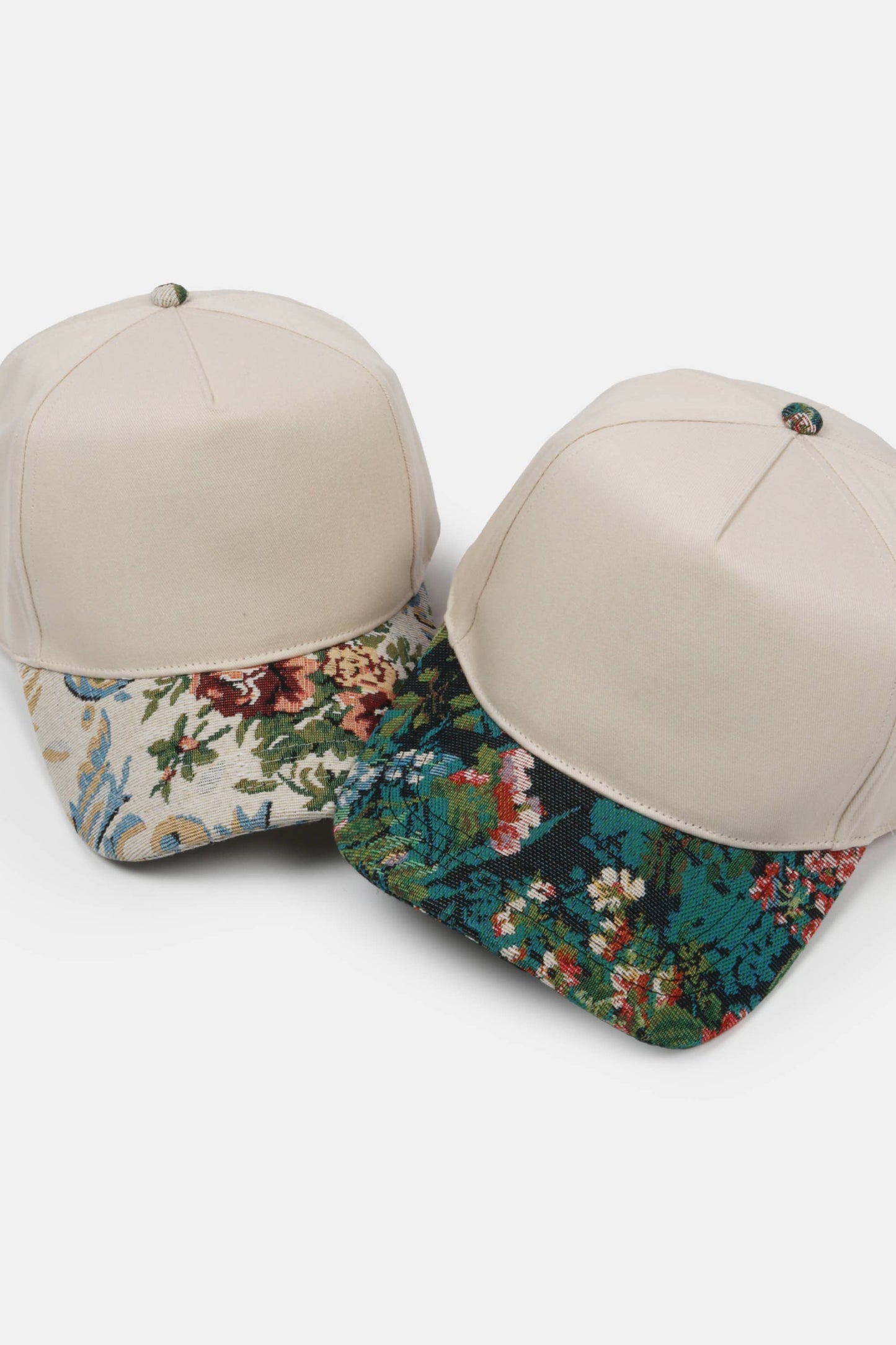 Floral Print Brocade 5 Panels Two Tone Baseball Cap