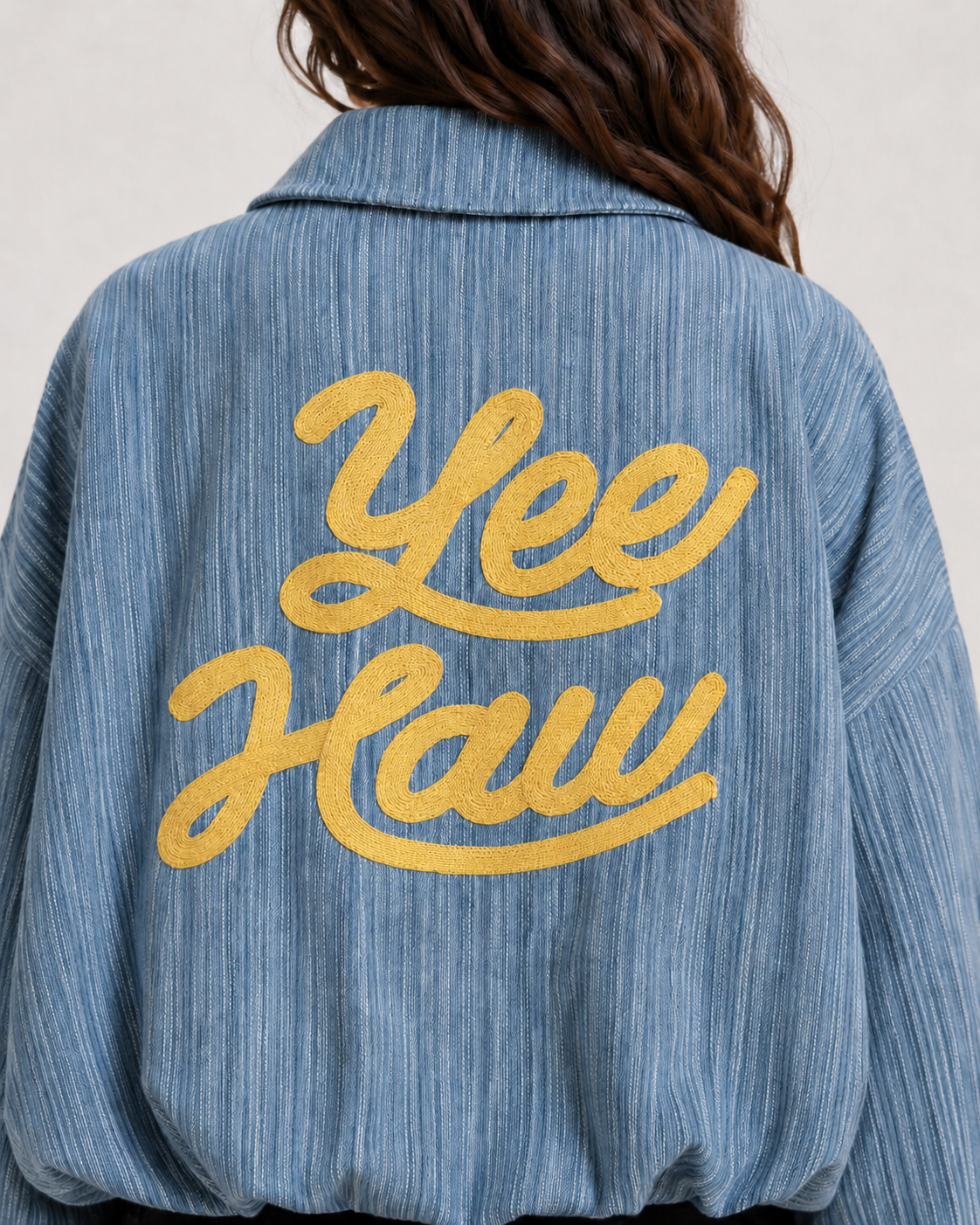 Yee Haw Pleated Denim Bomber