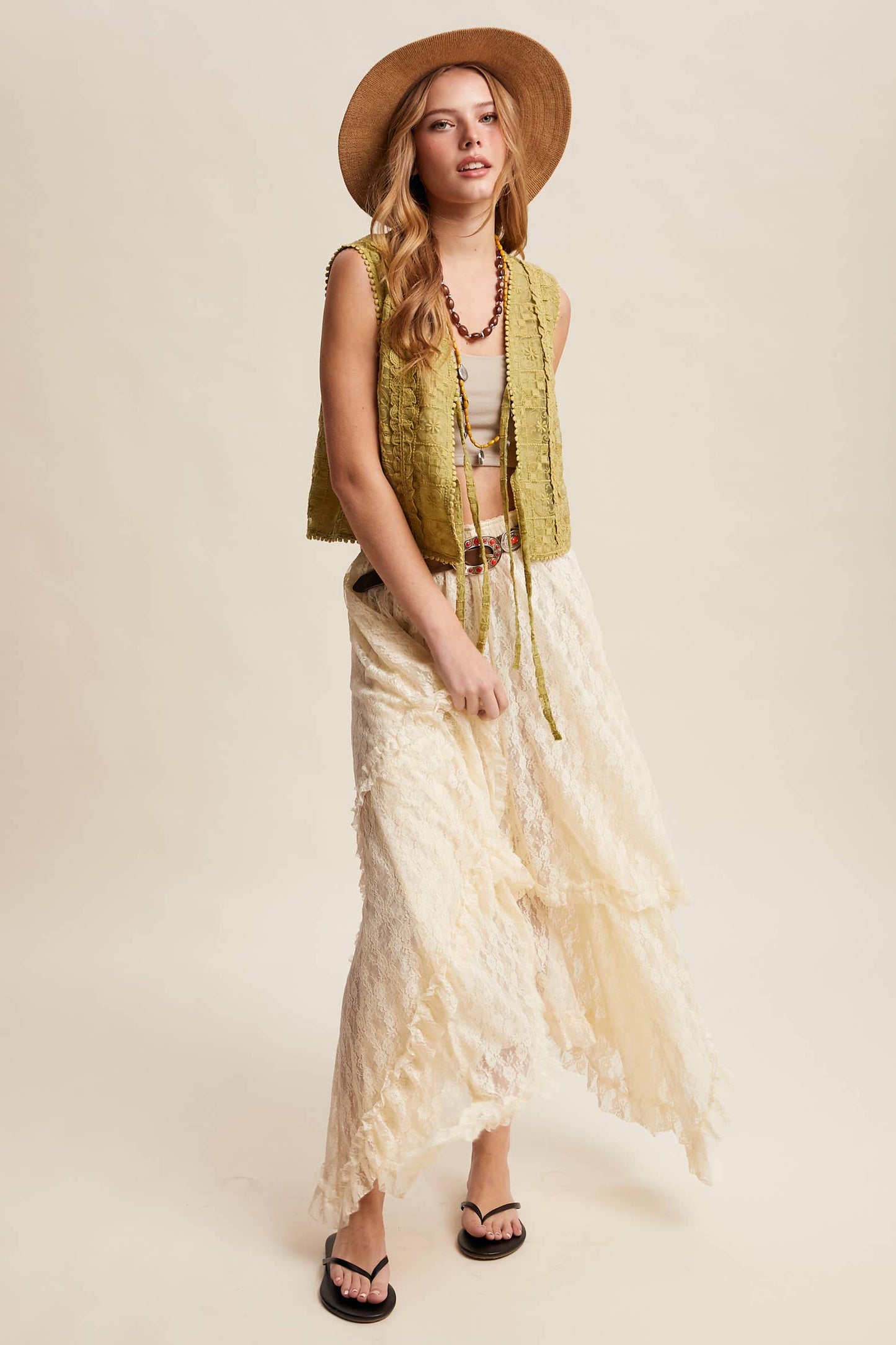 Embroidered Lace Tie-Front Vest LVT009