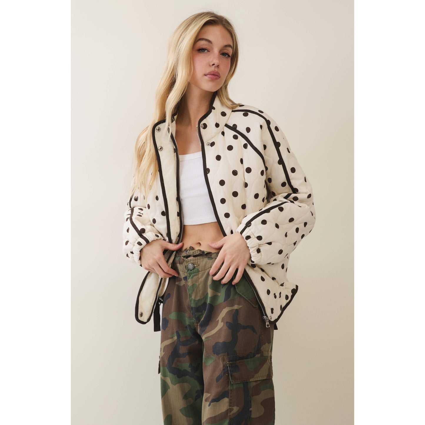 Midnight Polka Dot Contrast Quilted Jacket