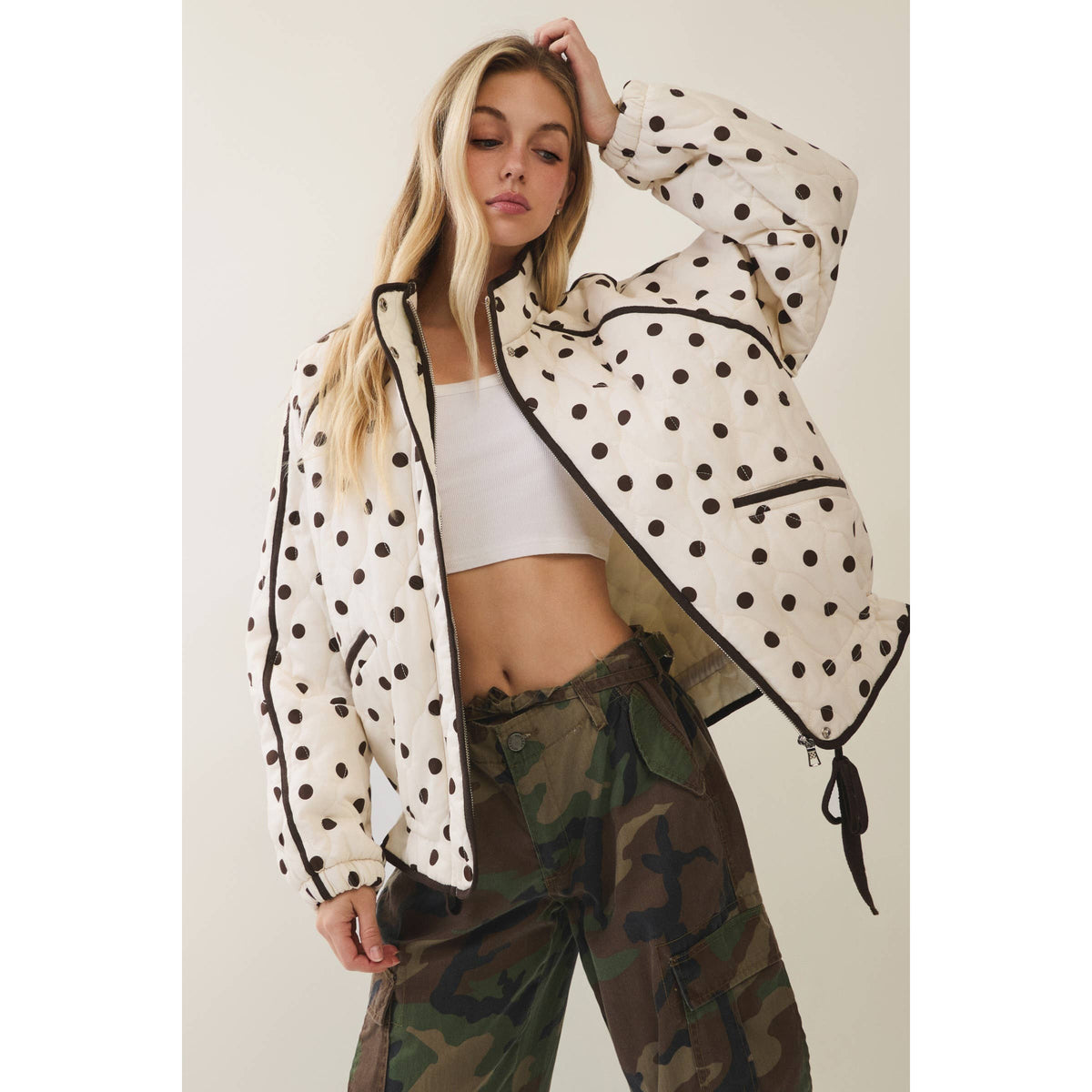 Midnight Polka Dot Contrast Quilted Jacket