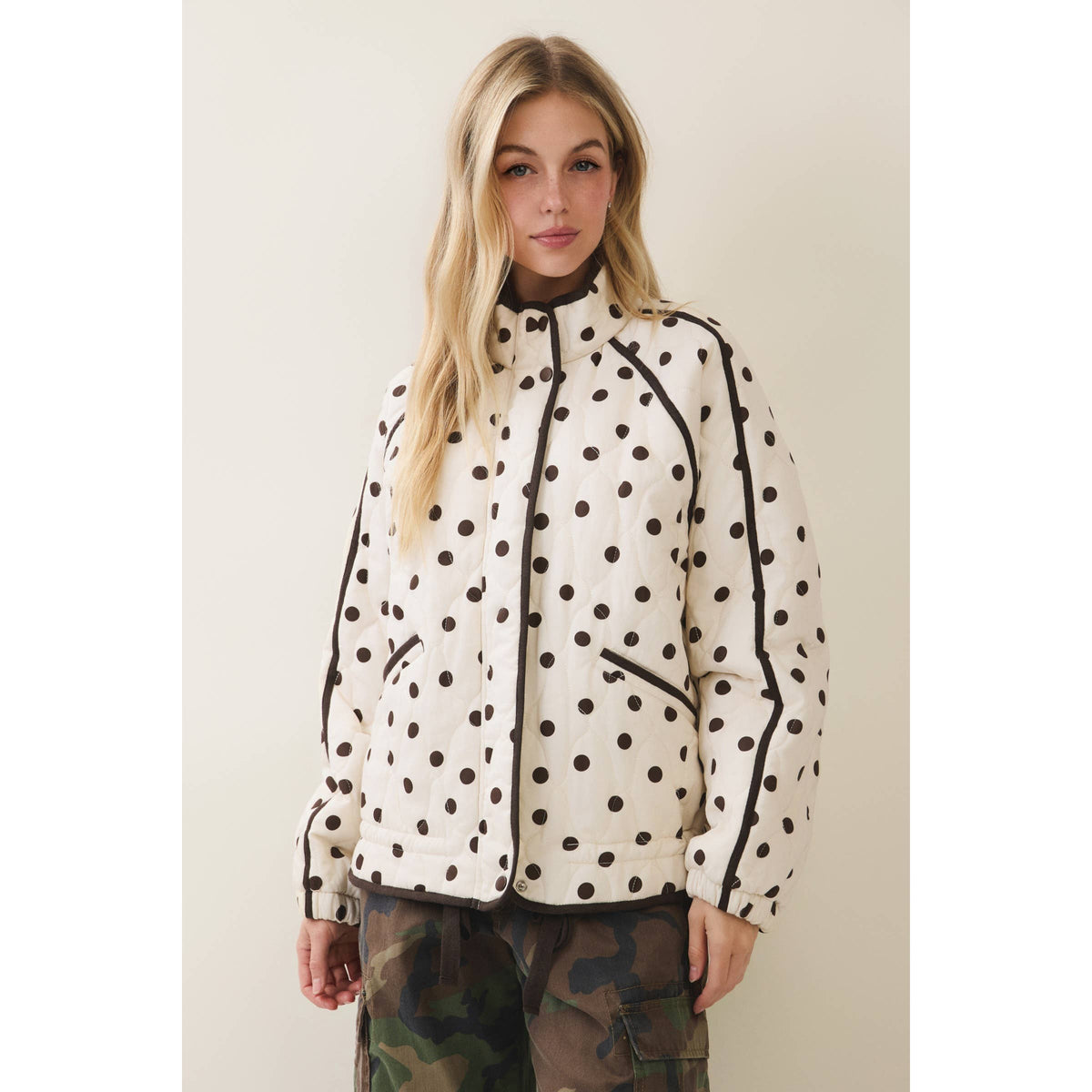 Midnight Polka Dot Contrast Quilted Jacket