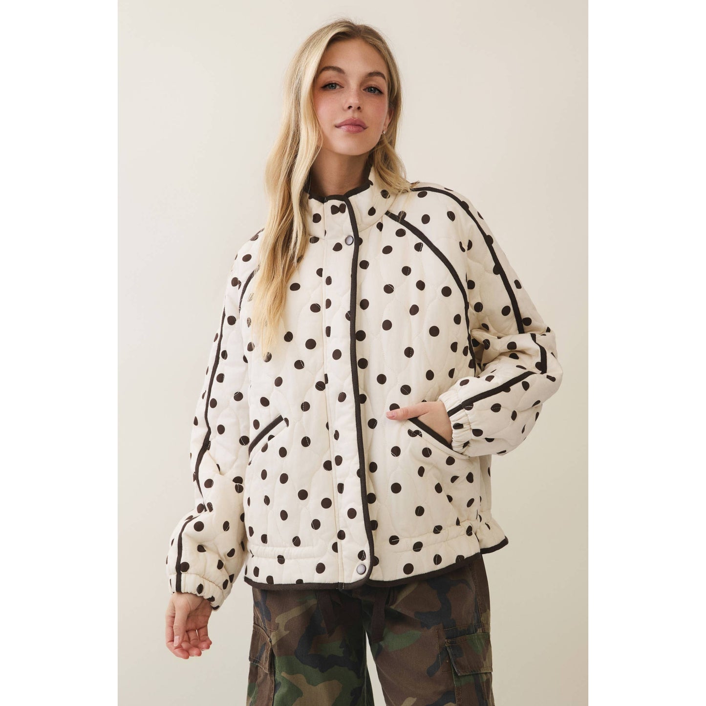 Midnight Polka Dot Contrast Quilted Jacket