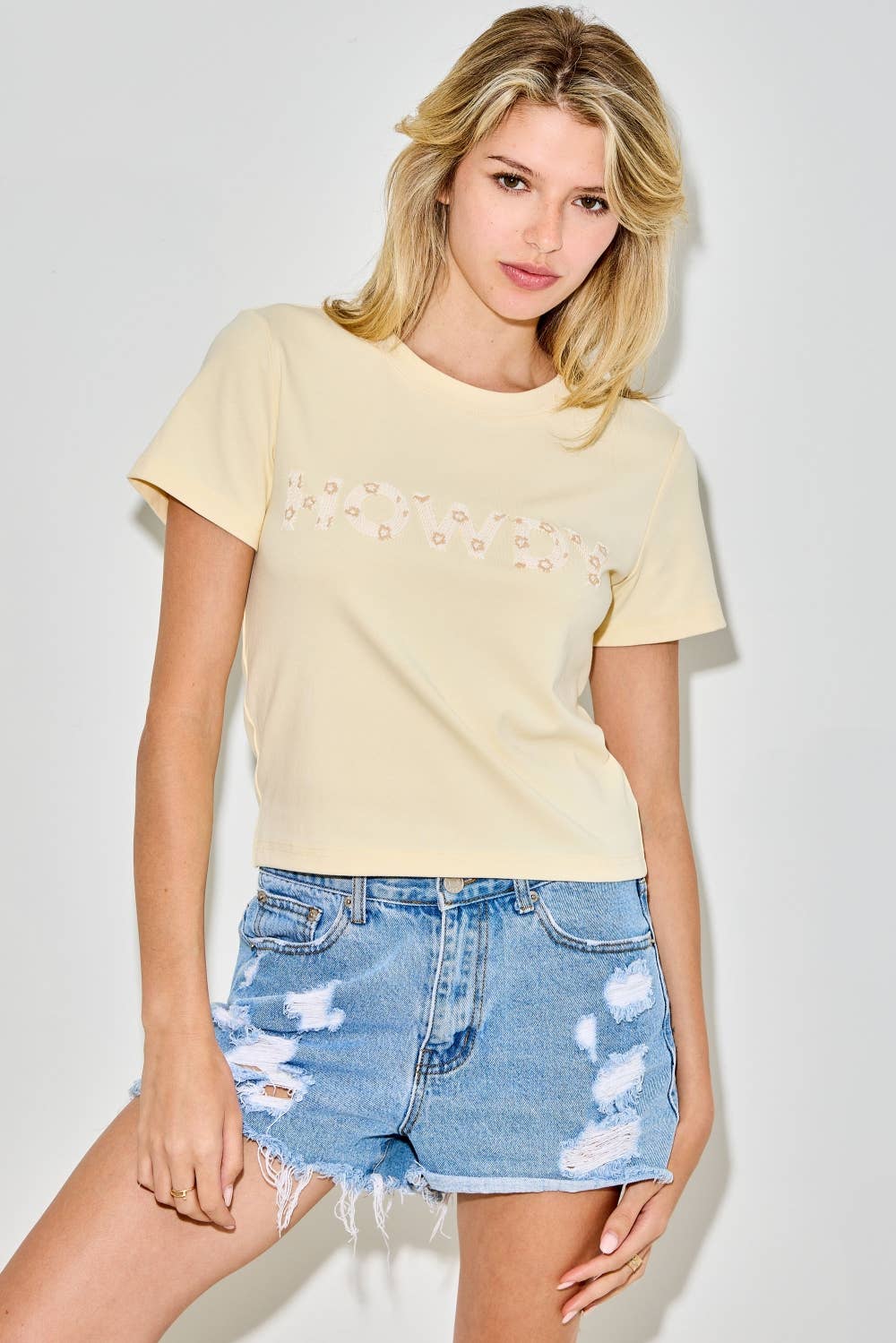 HOWDY EMROIDERED RIB KNIT TOP