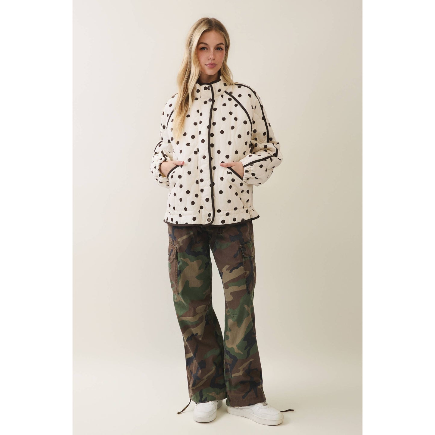 Midnight Polka Dot Contrast Quilted Jacket