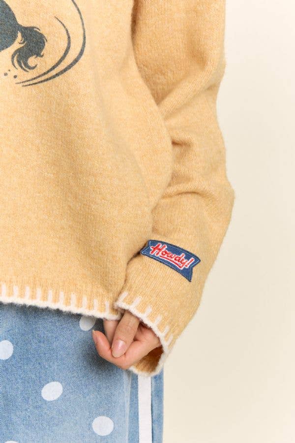 Rodeo Embroidered Whipstitch Trim Sweater