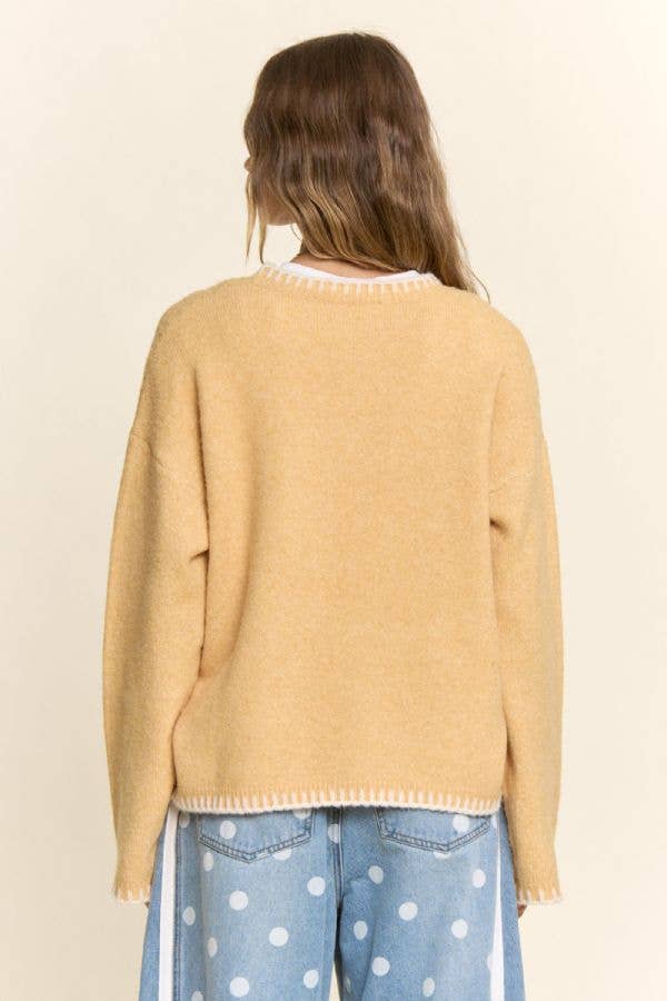 Rodeo Embroidered Whipstitch Trim Sweater