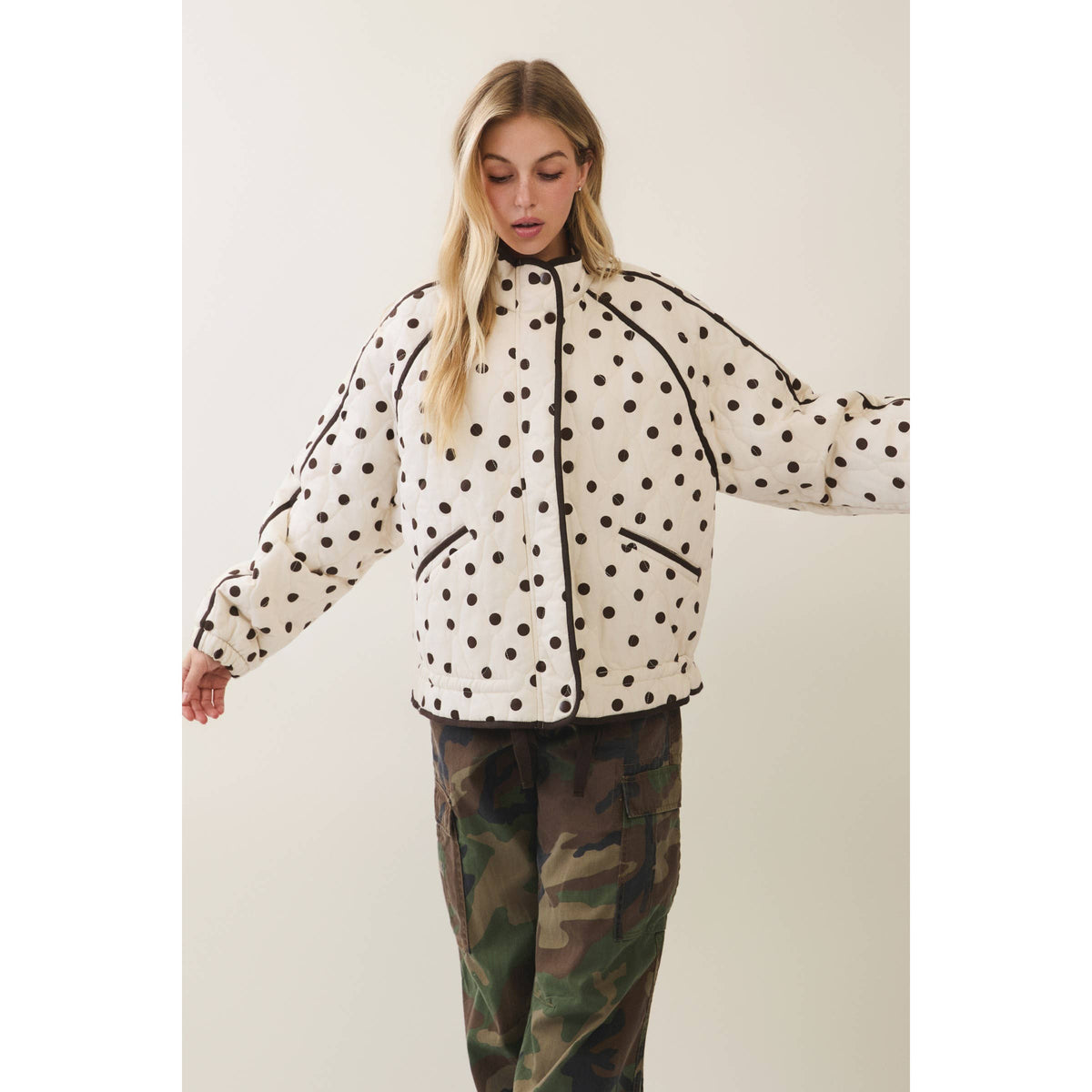 Midnight Polka Dot Contrast Quilted Jacket