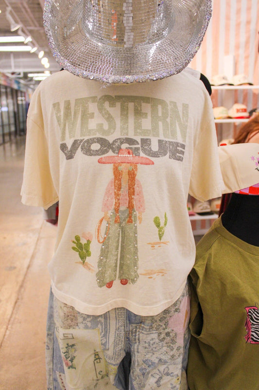 Cowgirl Kaki Rhinestone Tee
