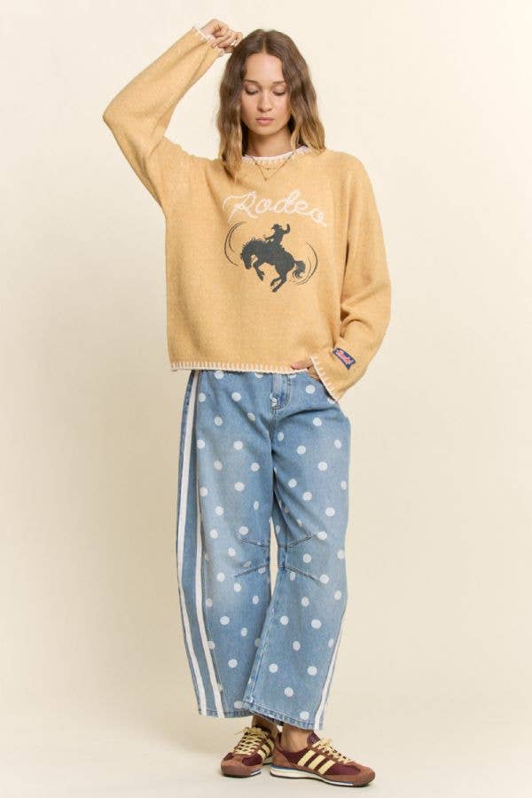 Rodeo Embroidered Whipstitch Trim Sweater