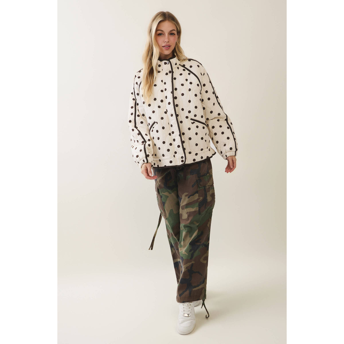 Midnight Polka Dot Contrast Quilted Jacket
