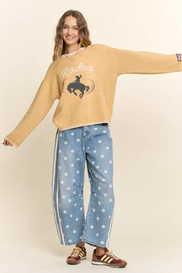 Rodeo Embroidered Whipstitch Trim Sweater