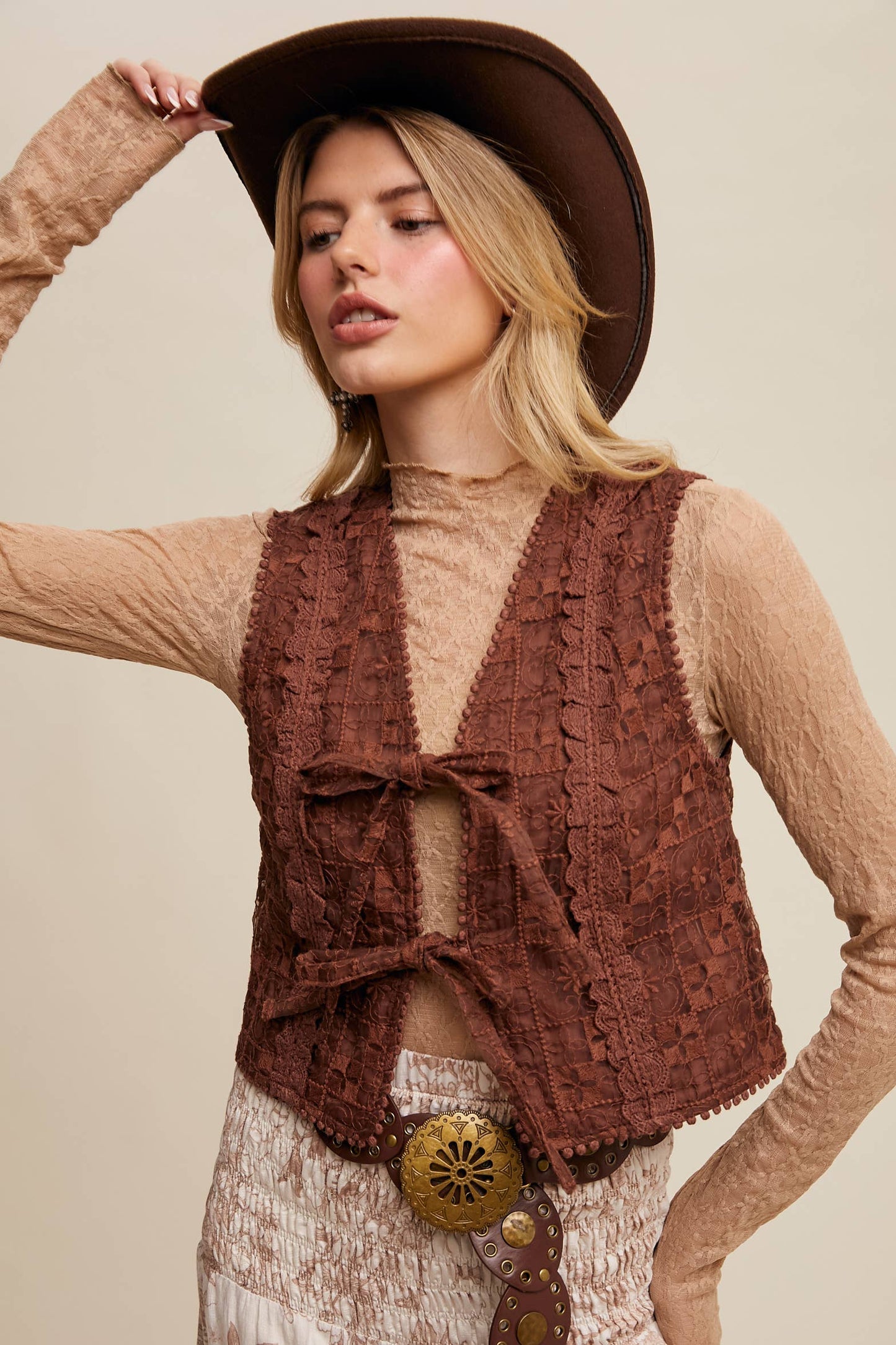 Embroidered Lace Tie-Front Vest LVT009