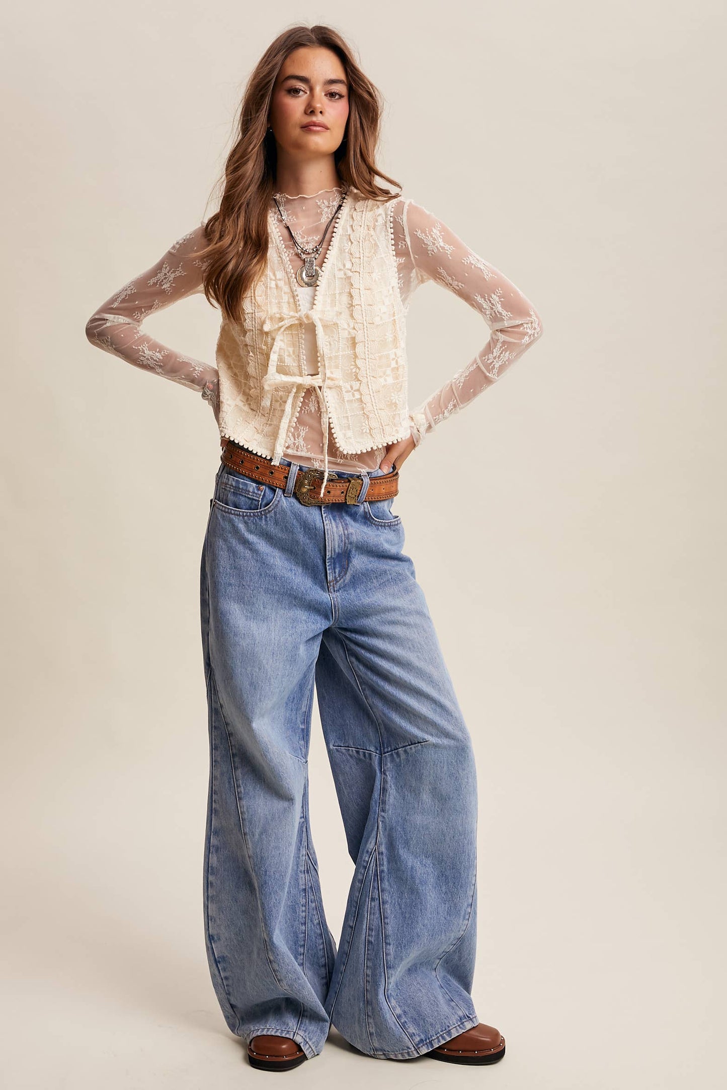 Embroidered Lace Tie-Front Vest LVT009