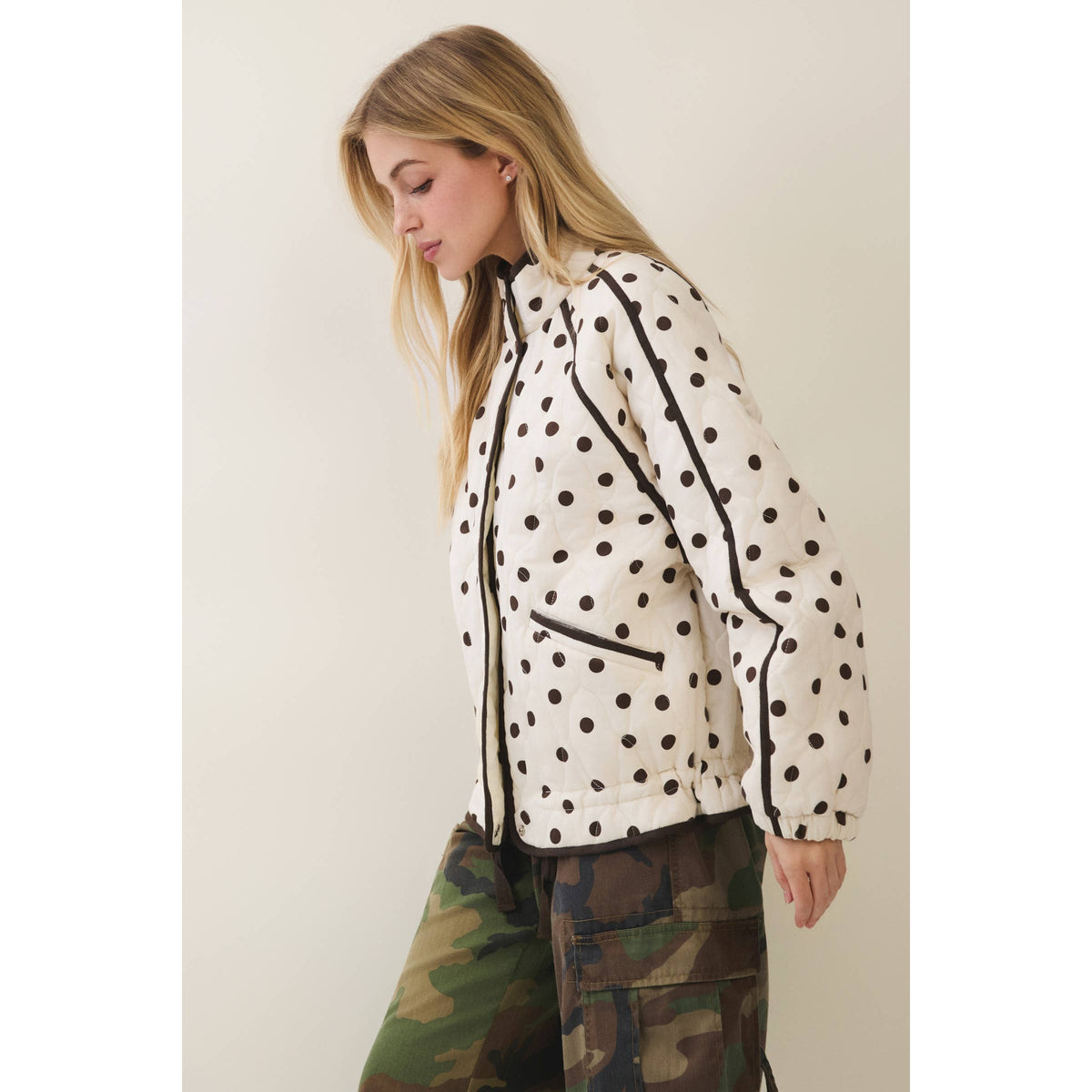 Midnight Polka Dot Contrast Quilted Jacket