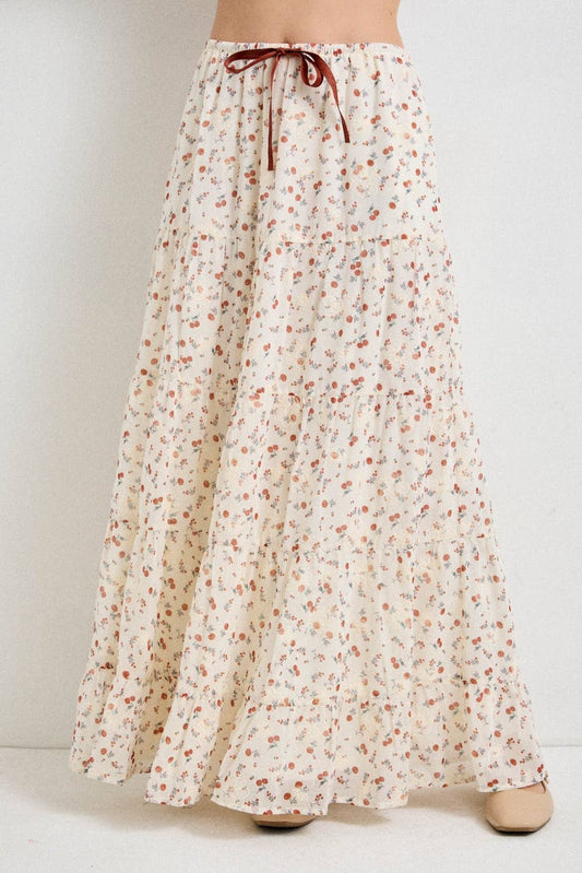 Ditsy Floral Tiered Maxi Skirt with Bow Detail