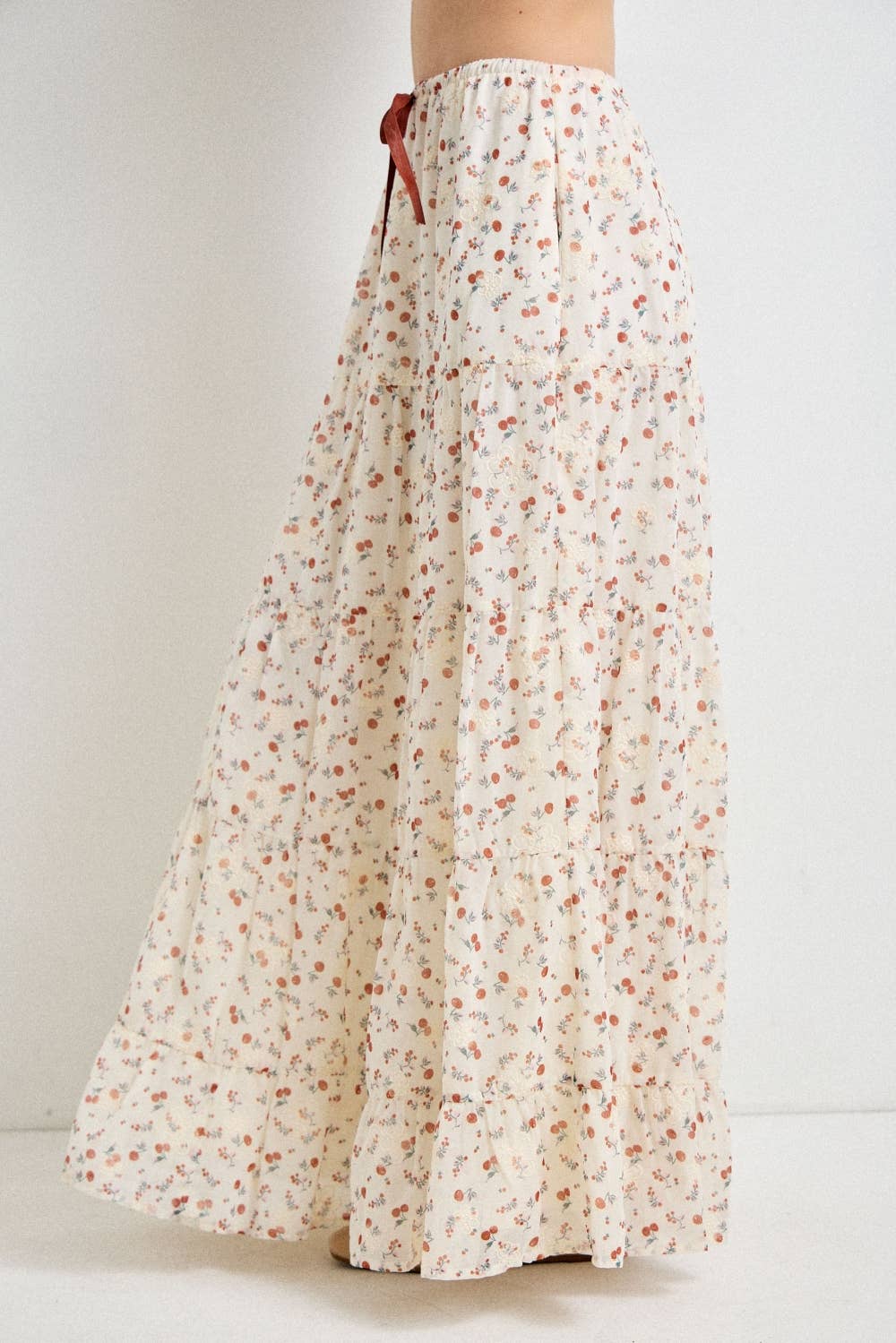 Ditsy Floral Tiered Maxi Skirt with Bow Detail