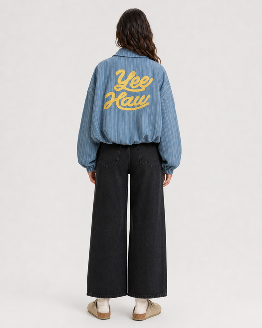 Yee Haw Pleated Denim Bomber