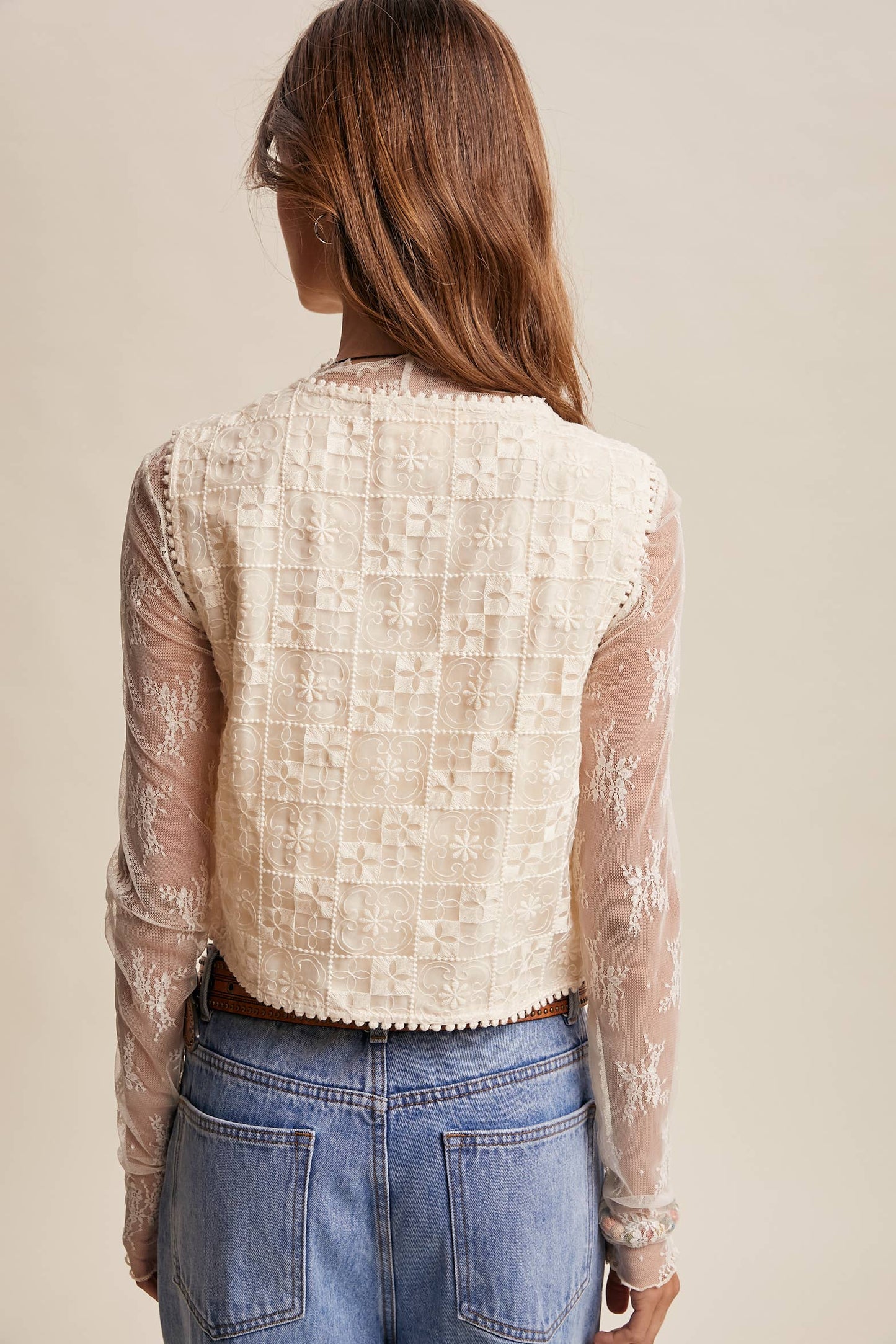 Embroidered Lace Tie-Front Vest LVT009