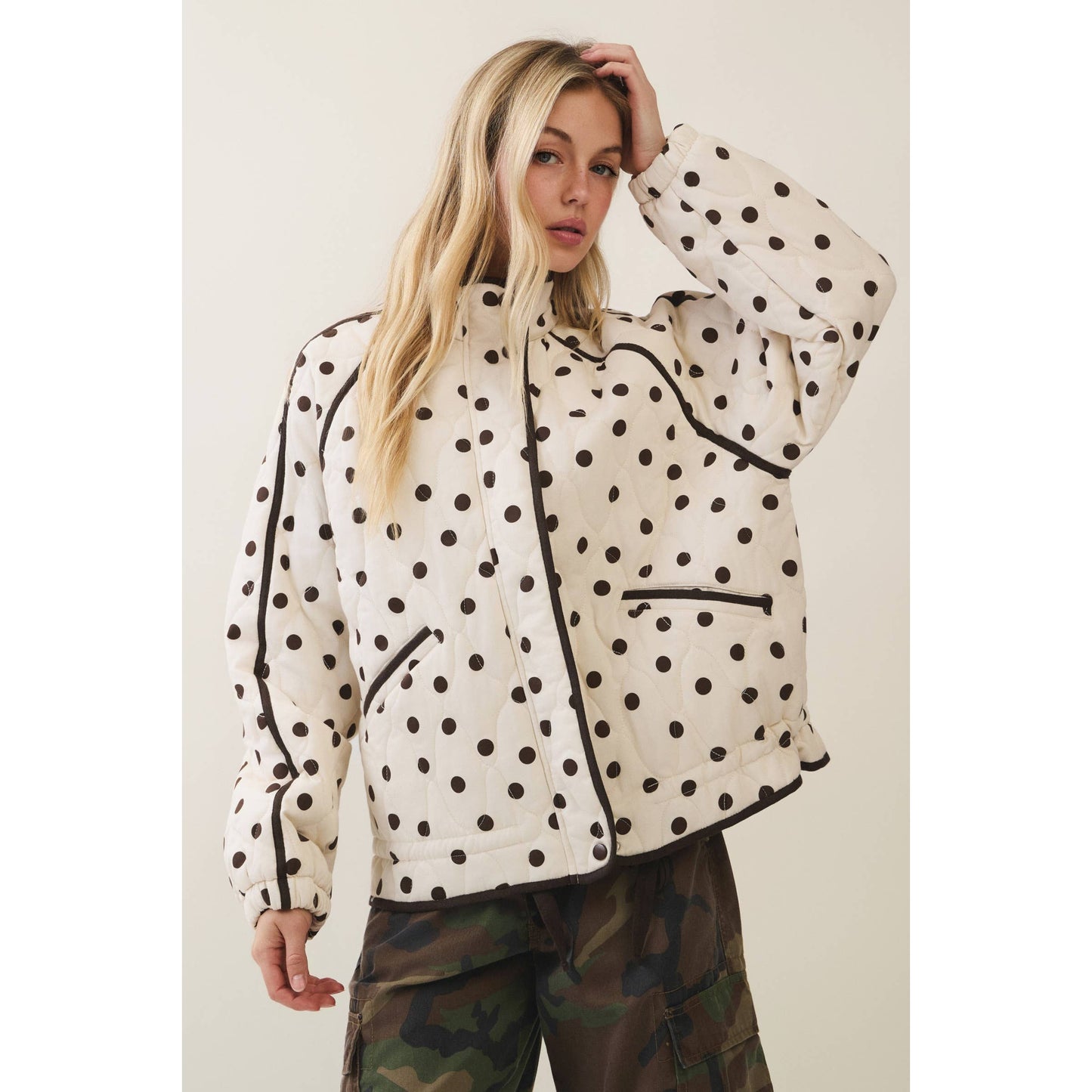 Midnight Polka Dot Contrast Quilted Jacket