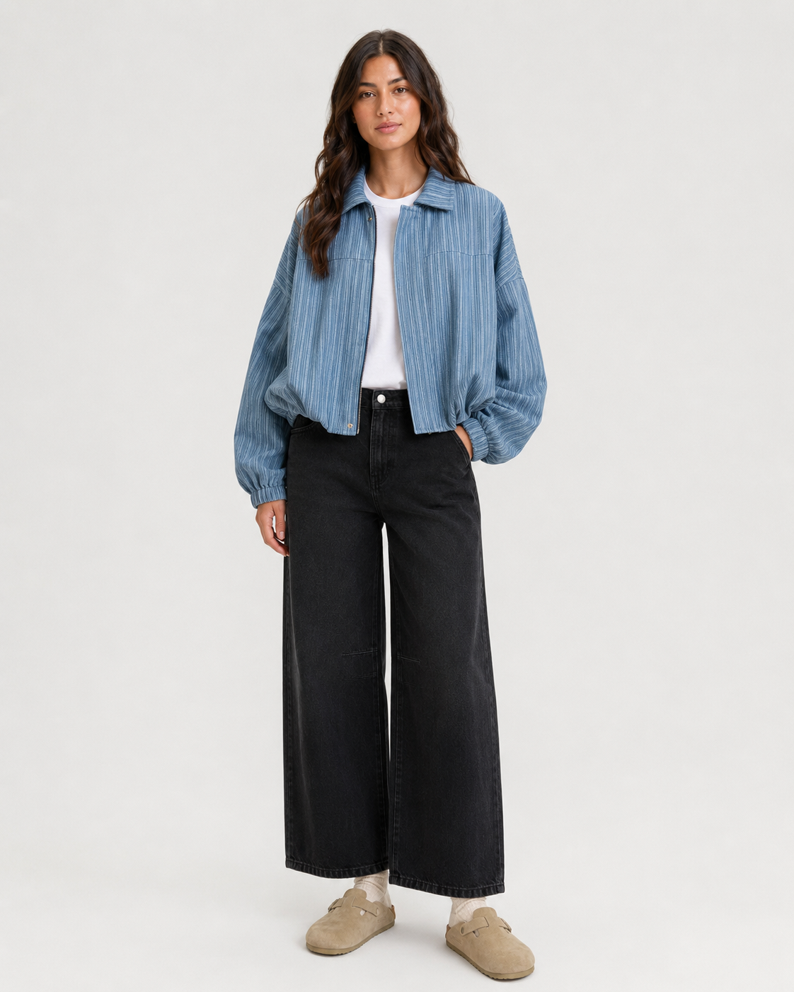 Yee Haw Pleated Denim Bomber
