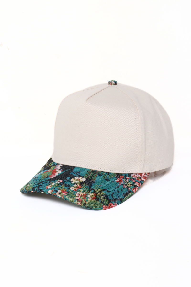 Floral Print Brocade 5 Panels Two Tone Baseball Cap