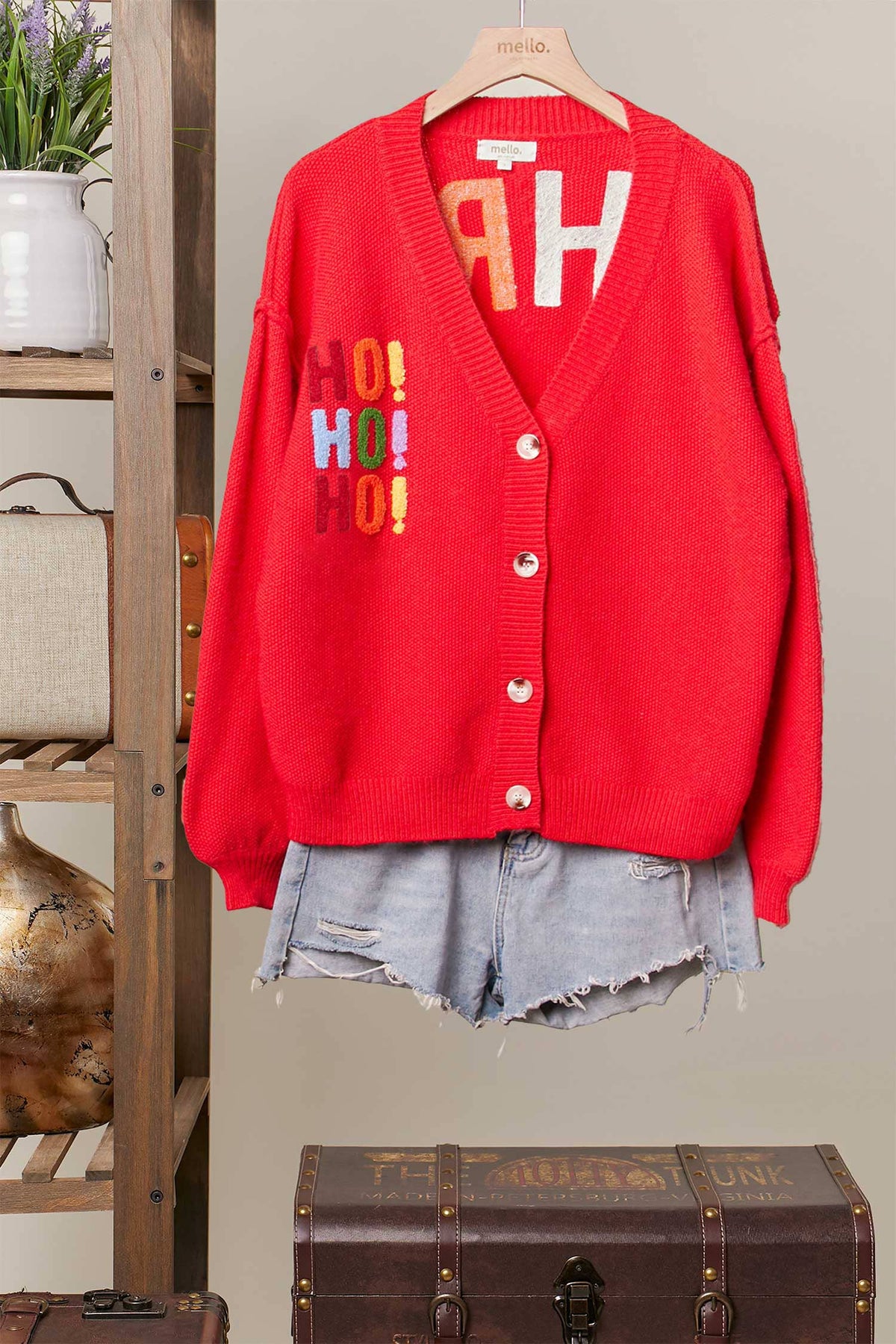 Christmas Lettering Patchwork V Neck Cardigan
